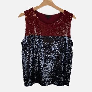 J. Crew Collection Sleeveless Color block Sequin Tank Burgundy Navy Size Medium